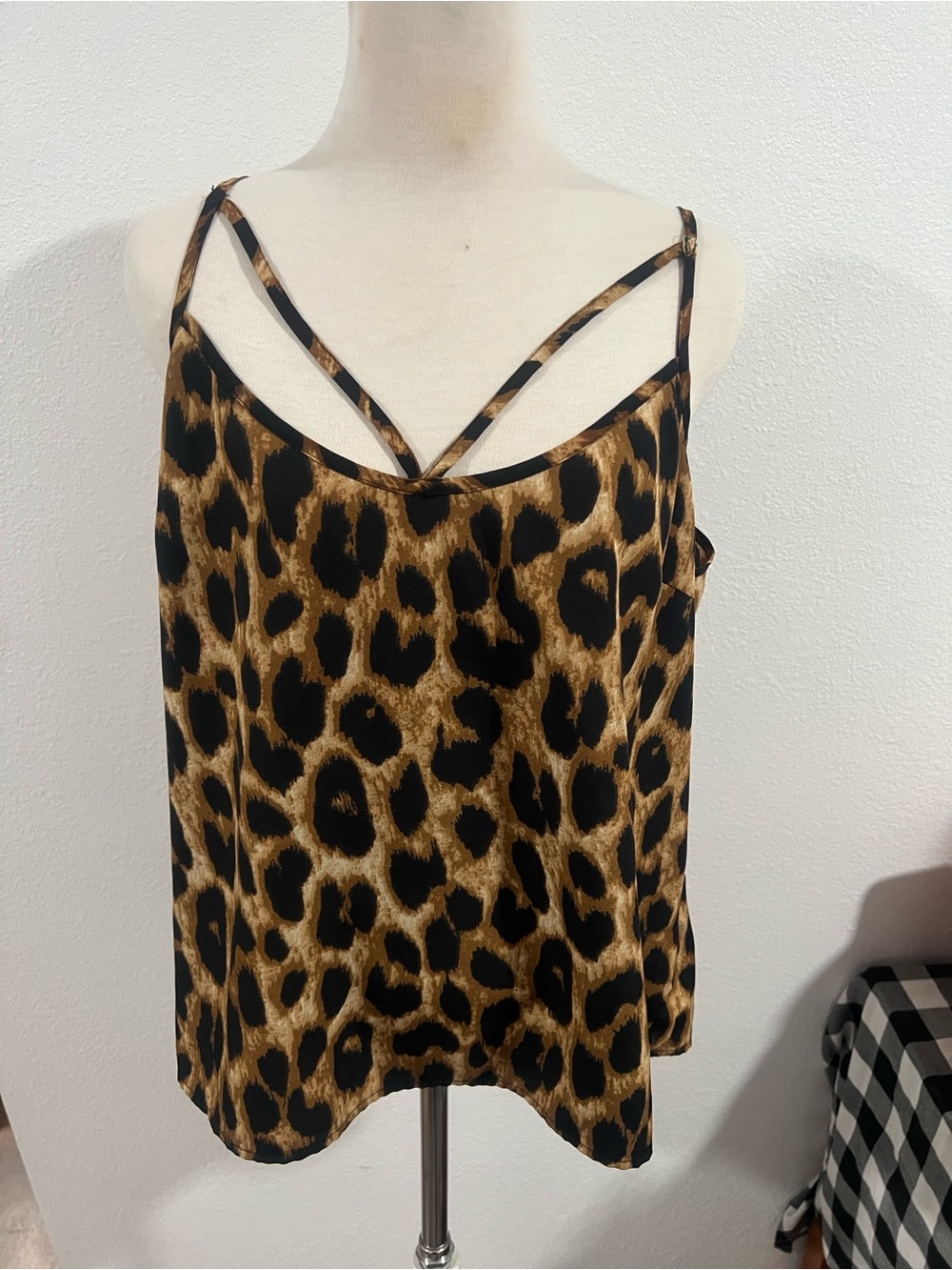SHEIN Leopard Print Double-Strap Tank Top - Black & Brown